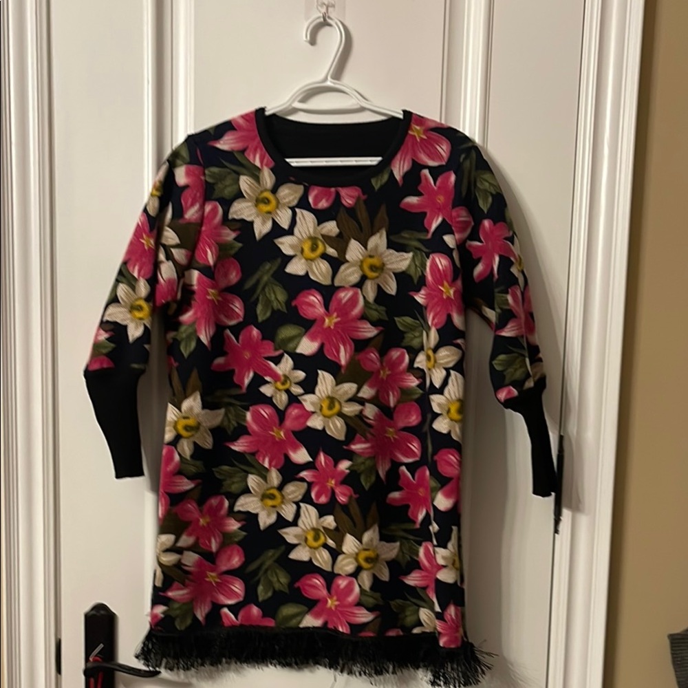Floral Print Dress with Fringe Hem